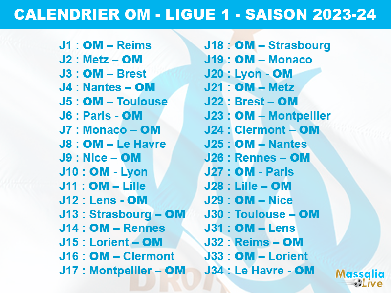 Le calendrier de l'OM 2023-24